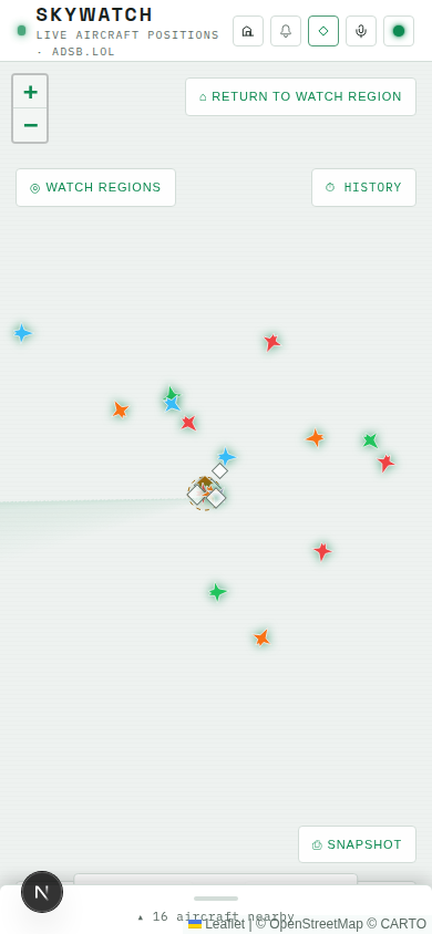 The mobile layout below the md breakpoint, showing the collapsed bottom sheet and a RETURN TO WATCH REGION control
